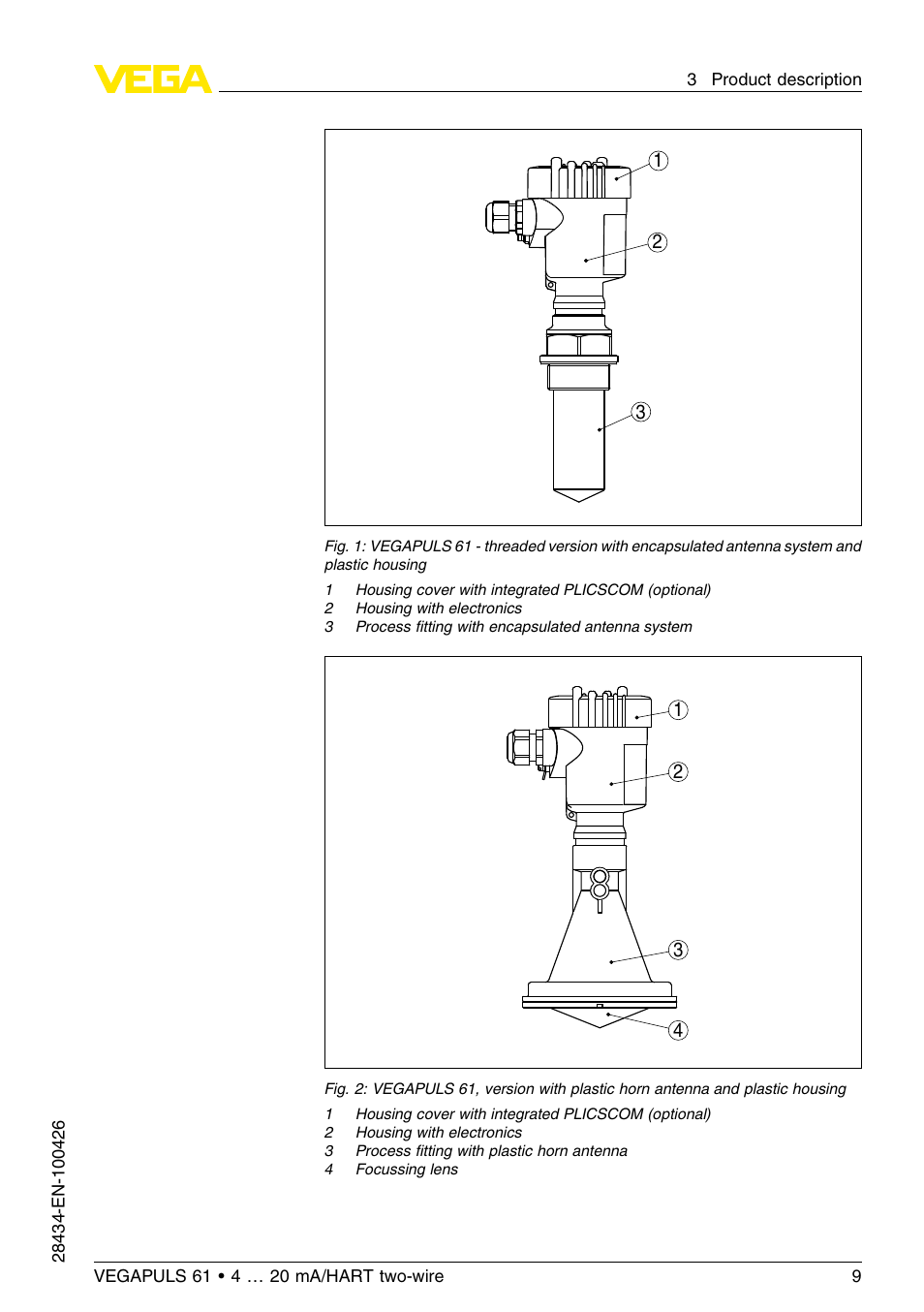 VEGA VEGAPULS 61 (≥ 2.0.0 - ≤ 3.8) 4 … 20 mA__HART two-wire User Manual | Page 9 / 72