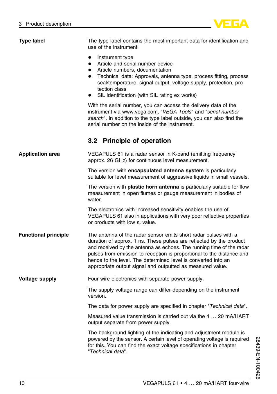 2 principle of operation | VEGA VEGAPULS 61 (≥ 2.0.0 - ≤ 3.8) 4 … 20 mA__HART four-wire User Manual | Page 10 / 64