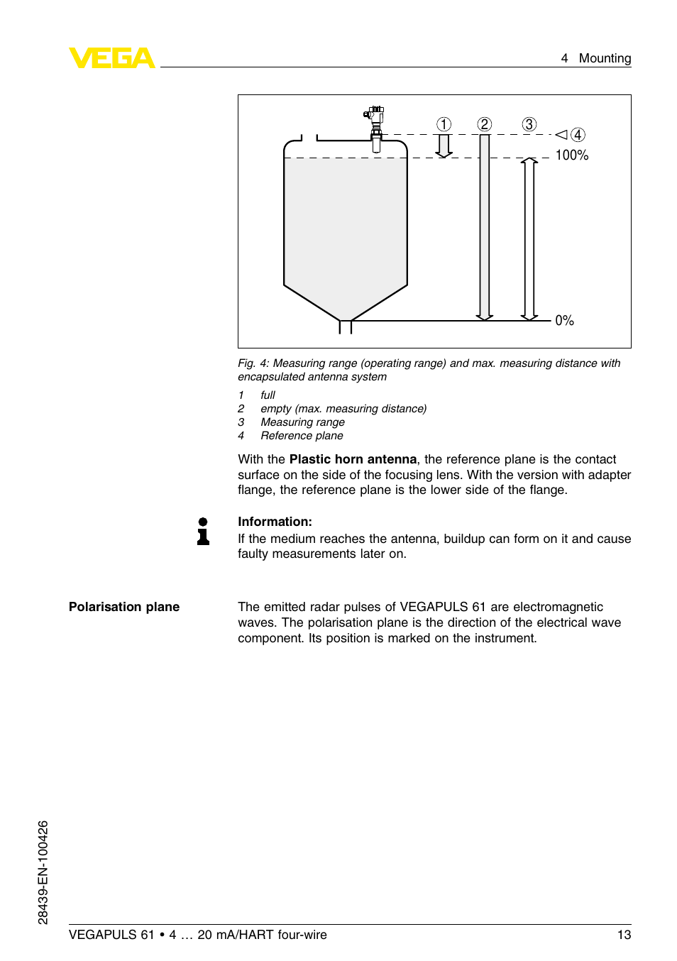 VEGA VEGAPULS 61 (≥ 2.0.0 - ≤ 3.8) 4 … 20 mA__HART four-wire User Manual | Page 13 / 64