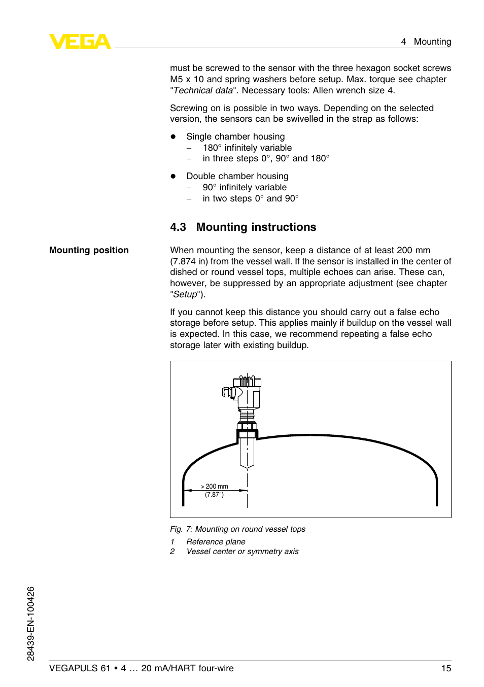 3 mounting instructions | VEGA VEGAPULS 61 (≥ 2.0.0 - ≤ 3.8) 4 … 20 mA__HART four-wire User Manual | Page 15 / 64