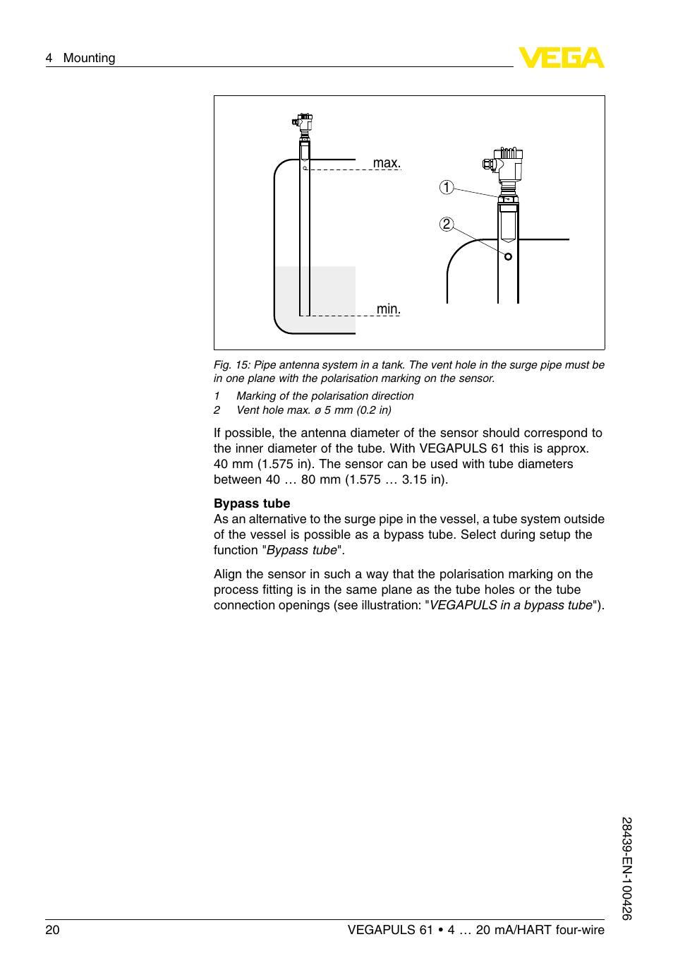 VEGA VEGAPULS 61 (≥ 2.0.0 - ≤ 3.8) 4 … 20 mA__HART four-wire User Manual | Page 20 / 64
