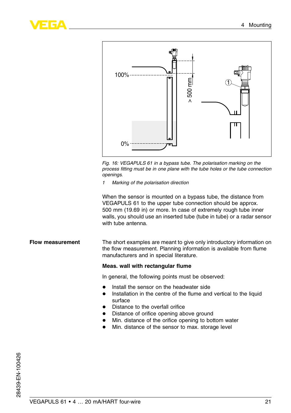 VEGA VEGAPULS 61 (≥ 2.0.0 - ≤ 3.8) 4 … 20 mA__HART four-wire User Manual | Page 21 / 64