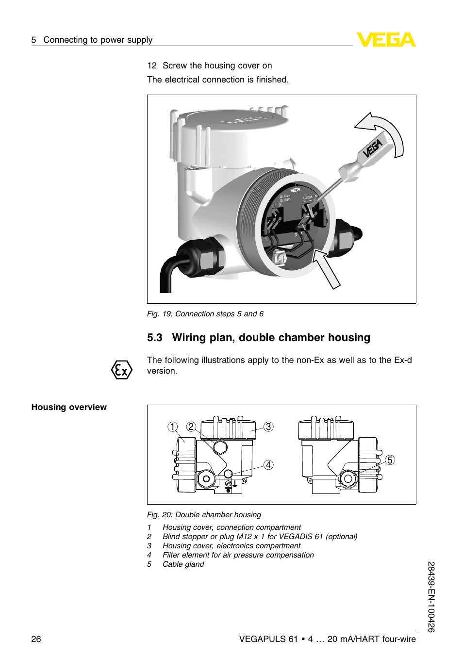 3 wiring plan, double chamber housing | VEGA VEGAPULS 61 (≥ 2.0.0 - ≤ 3.8) 4 … 20 mA__HART four-wire User Manual | Page 26 / 64