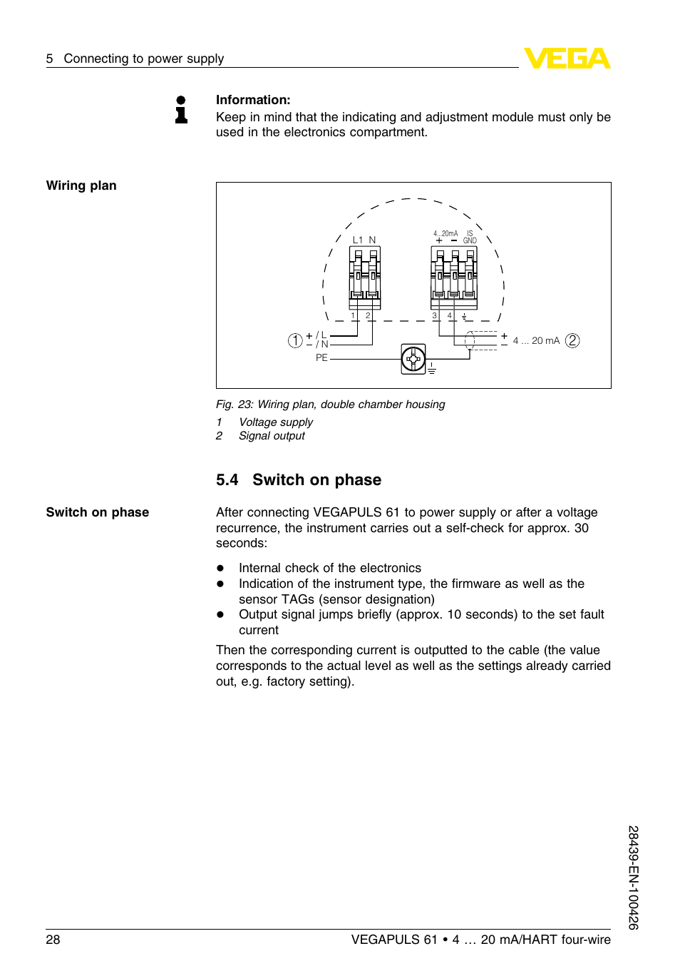 4 switch on phase | VEGA VEGAPULS 61 (≥ 2.0.0 - ≤ 3.8) 4 … 20 mA__HART four-wire User Manual | Page 28 / 64