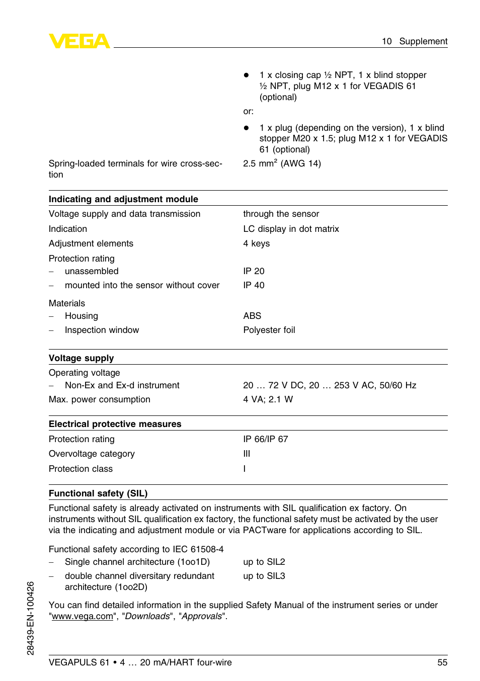 VEGA VEGAPULS 61 (≥ 2.0.0 - ≤ 3.8) 4 … 20 mA__HART four-wire User Manual | Page 55 / 64