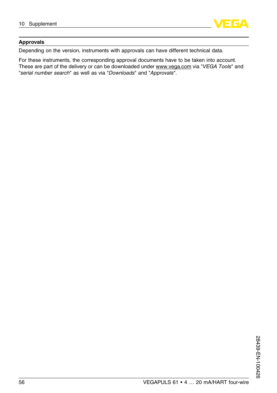 VEGA VEGAPULS 61 (≥ 2.0.0 - ≤ 3.8) 4 … 20 mA__HART four-wire User Manual | Page 56 / 64