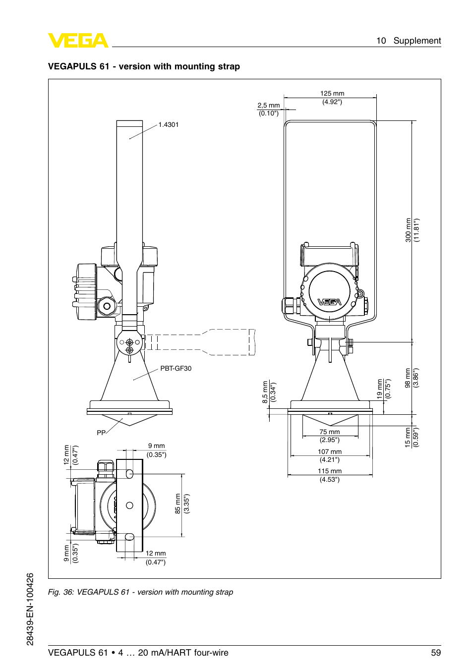 Vegapuls 61 - version with mounting strap | VEGA VEGAPULS 61 (≥ 2.0.0 - ≤ 3.8) 4 … 20 mA__HART four-wire User Manual | Page 59 / 64