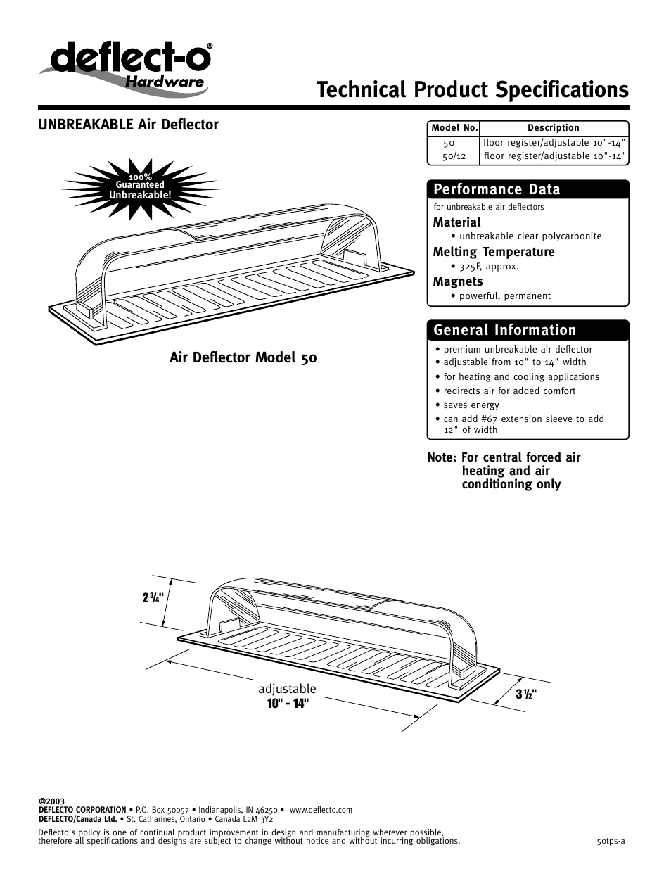 Deflecto 50 User Manual | 1 page