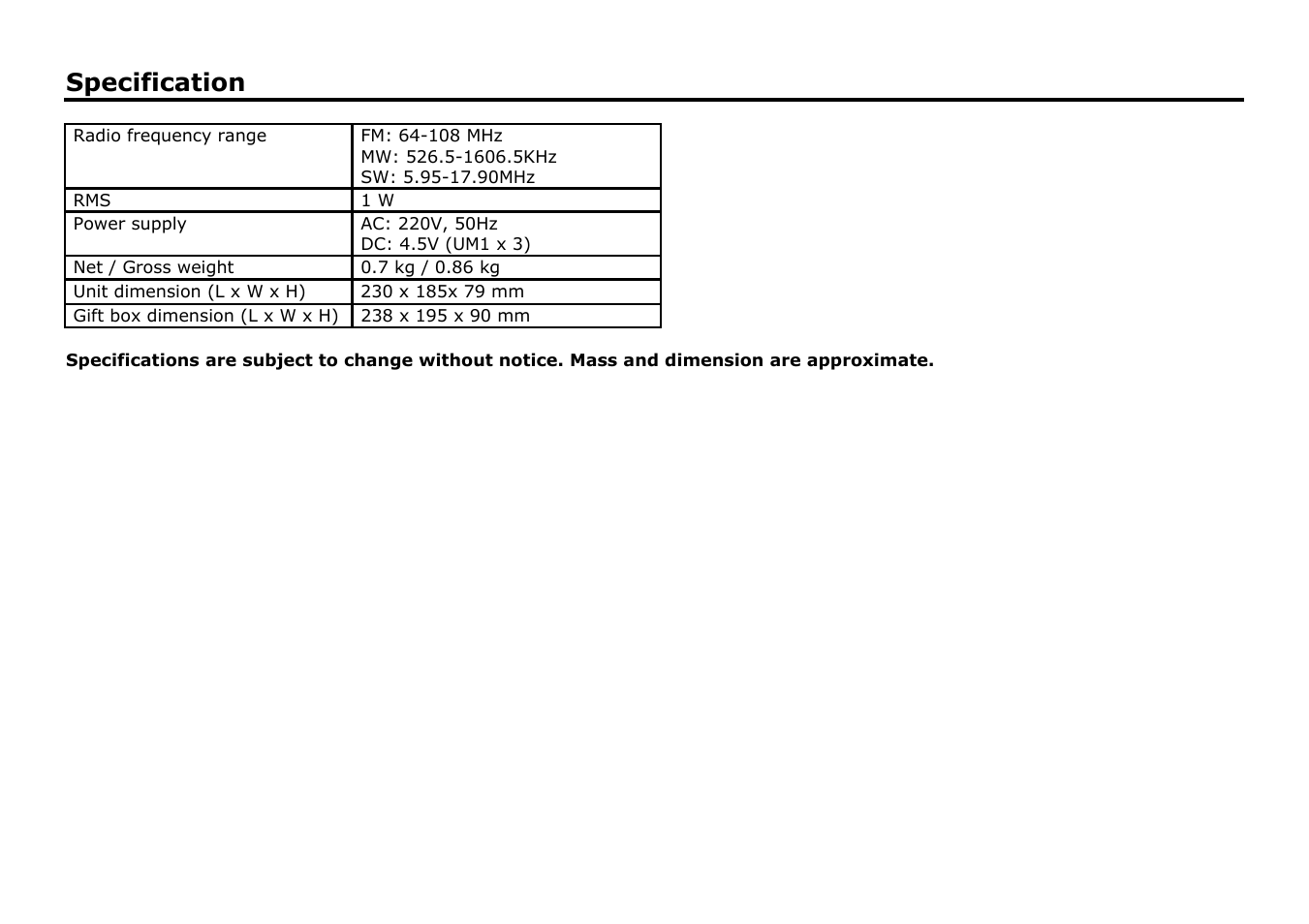 Specification | SoundMax SM-2602 User Manual | Page 4 / 7