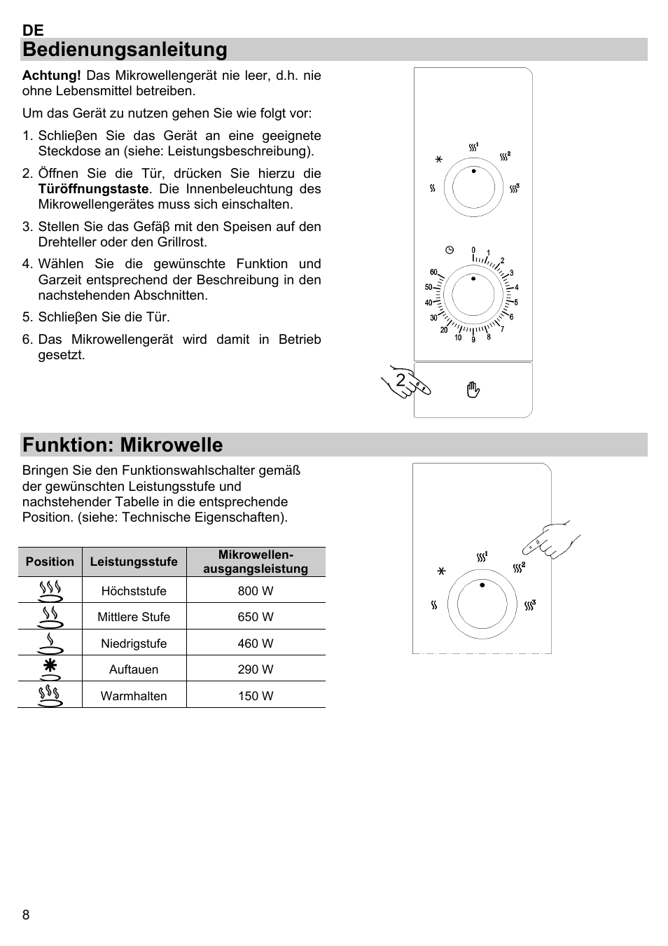 Bedienungsanleitung, Funktion: mikrowelle | Gorenje BM 1120 AX User Manual | Page 10 / 100