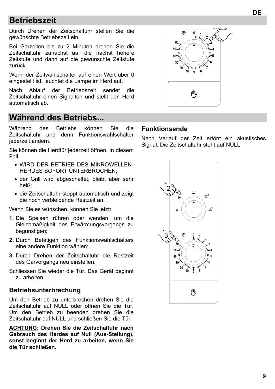 Betriebszeit, Während des betriebs | Gorenje BM 1120 AX User Manual | Page 11 / 100