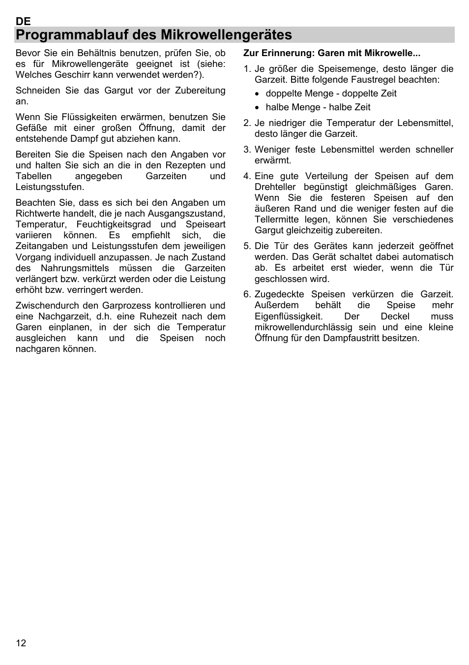 Programmablauf des mikrowellengerätes | Gorenje BM 1120 AX User Manual | Page 14 / 100