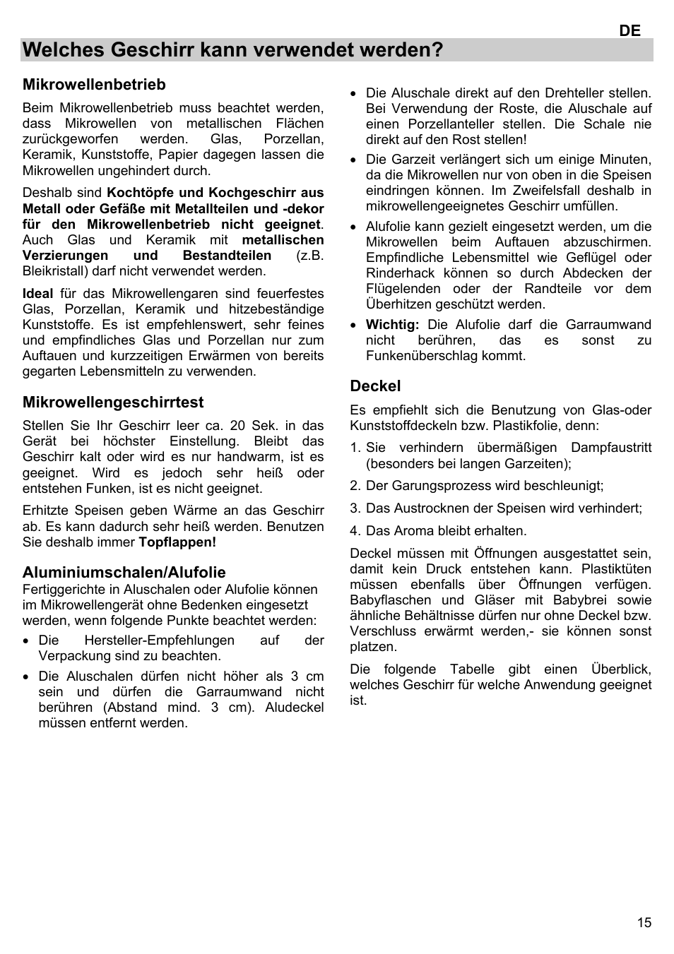 Welches geschirr kann verwendet werden | Gorenje BM 1120 AX User Manual | Page 17 / 100