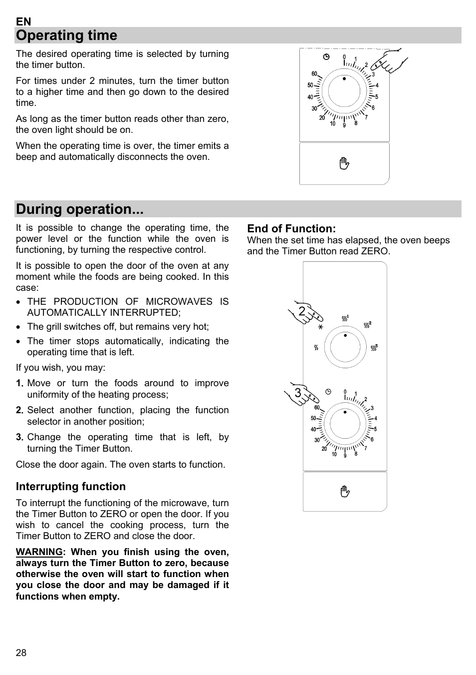 Operating time, During operation | Gorenje BM 1120 AX User Manual | Page 30 / 100