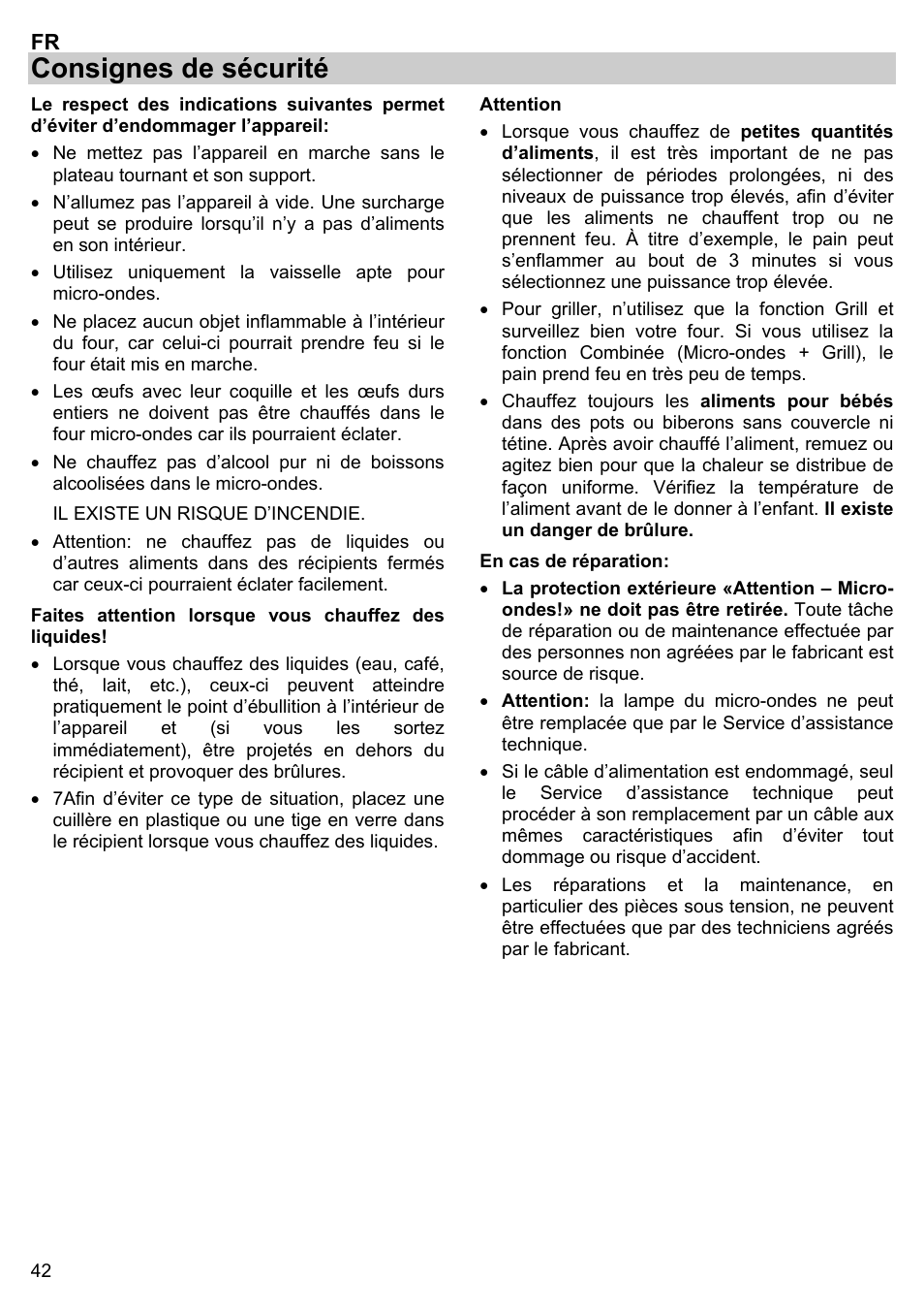 Consignes de sécurité | Gorenje BM 1120 AX User Manual | Page 44 / 100