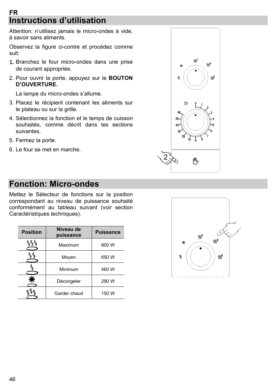 Instructions d’utilisation, Fonction: micro-ondes | Gorenje BM 1120 AX User Manual | Page 48 / 100