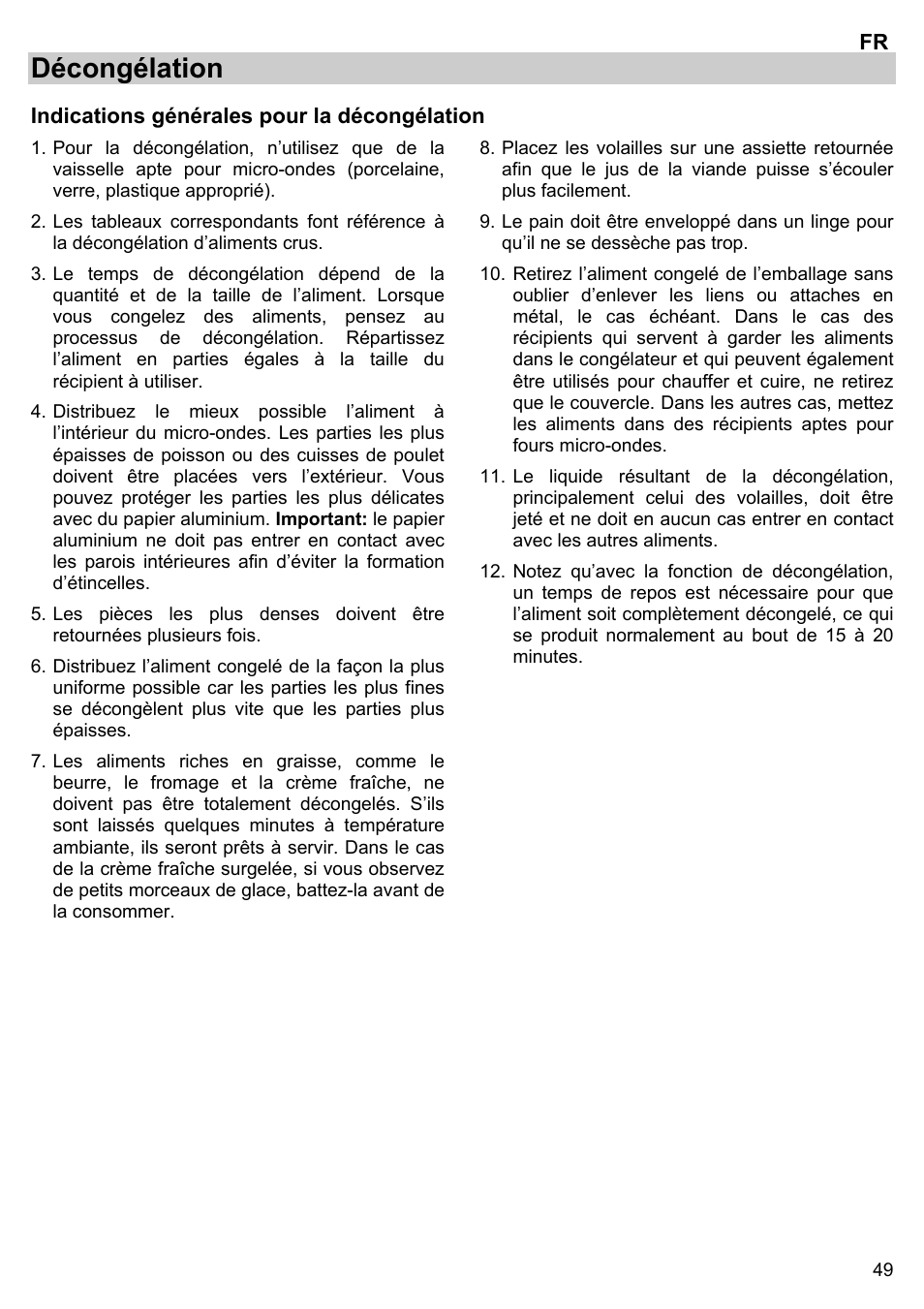 Décongélation | Gorenje BM 1120 AX User Manual | Page 51 / 100