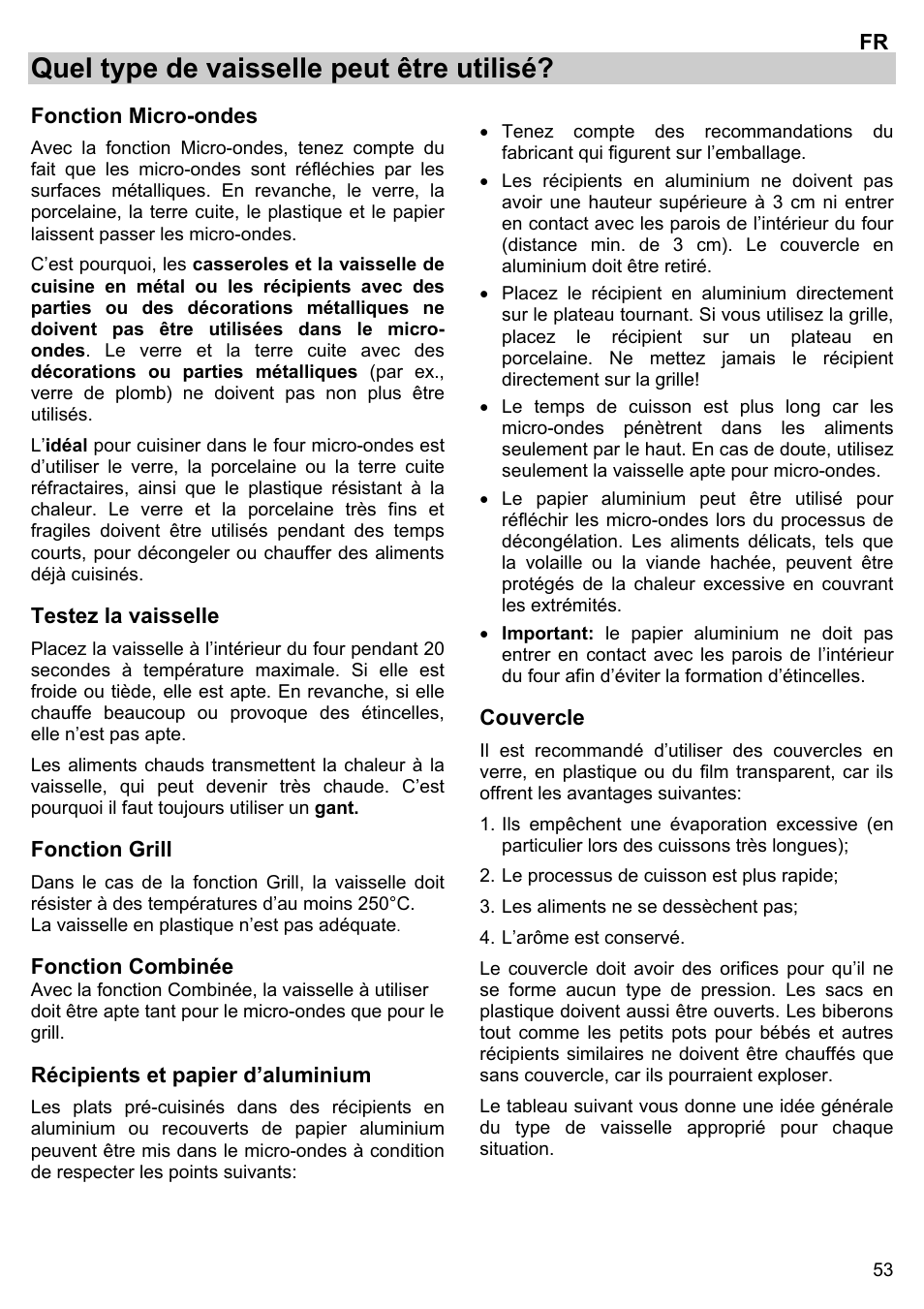 Quel type de vaisselle peut être utilisé | Gorenje BM 1120 AX User Manual | Page 55 / 100