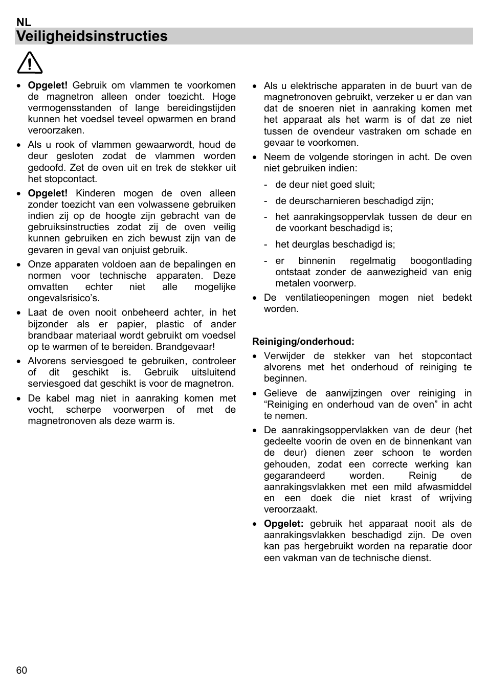 Veiligheidsinstructies | Gorenje BM 1120 AX User Manual | Page 62 / 100