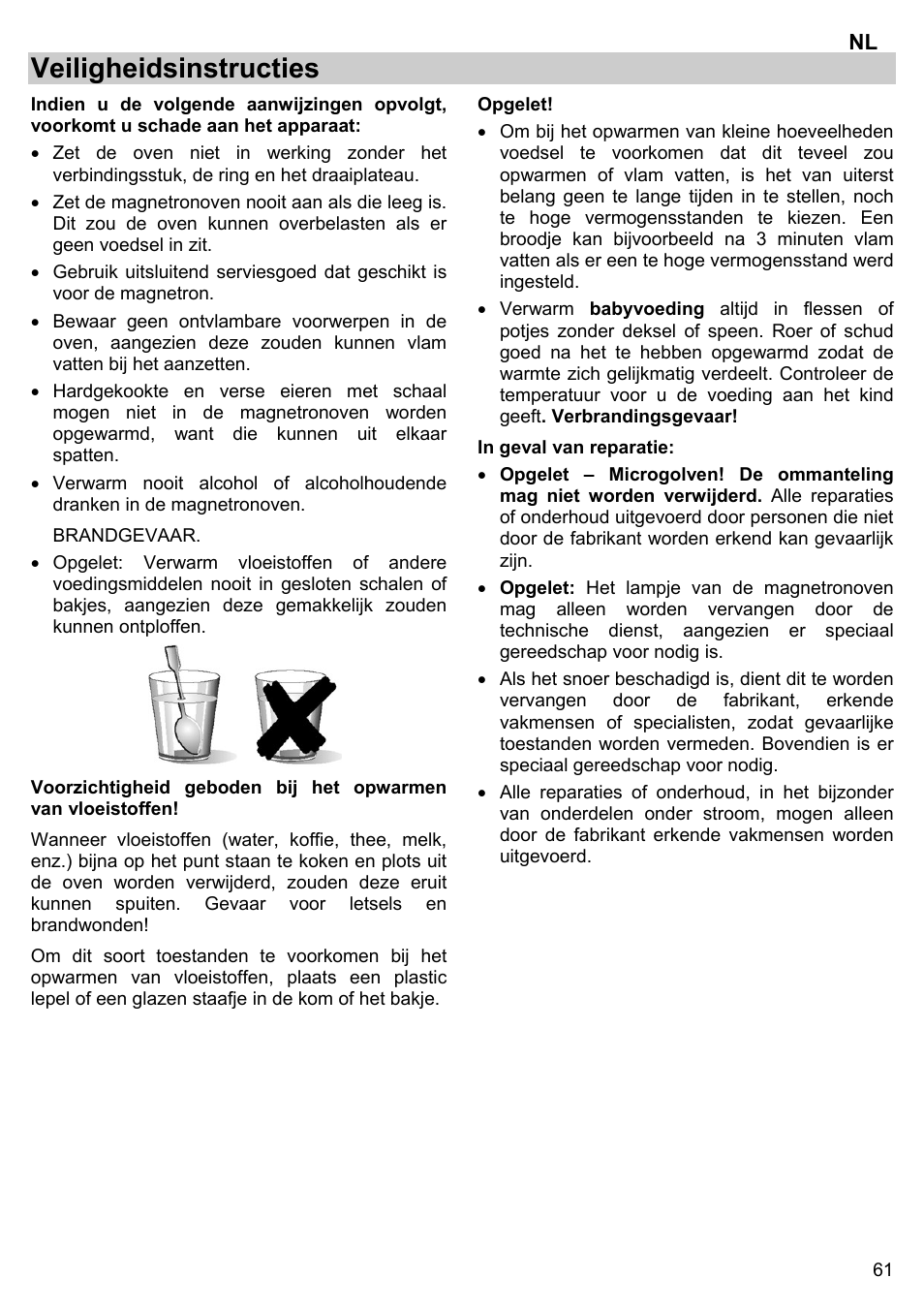 Veiligheidsinstructies | Gorenje BM 1120 AX User Manual | Page 63 / 100