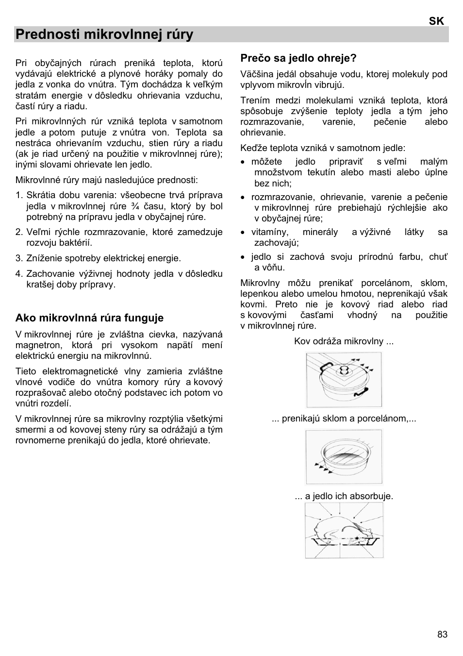 Prednosti mikrovlnnej rúry | Gorenje BM 1120 AX User Manual | Page 85 / 100