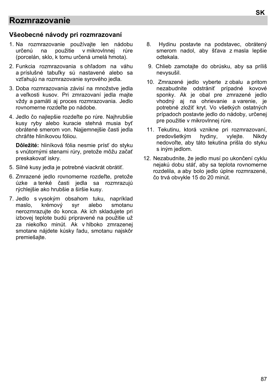 Rozmrazovanie | Gorenje BM 1120 AX User Manual | Page 89 / 100