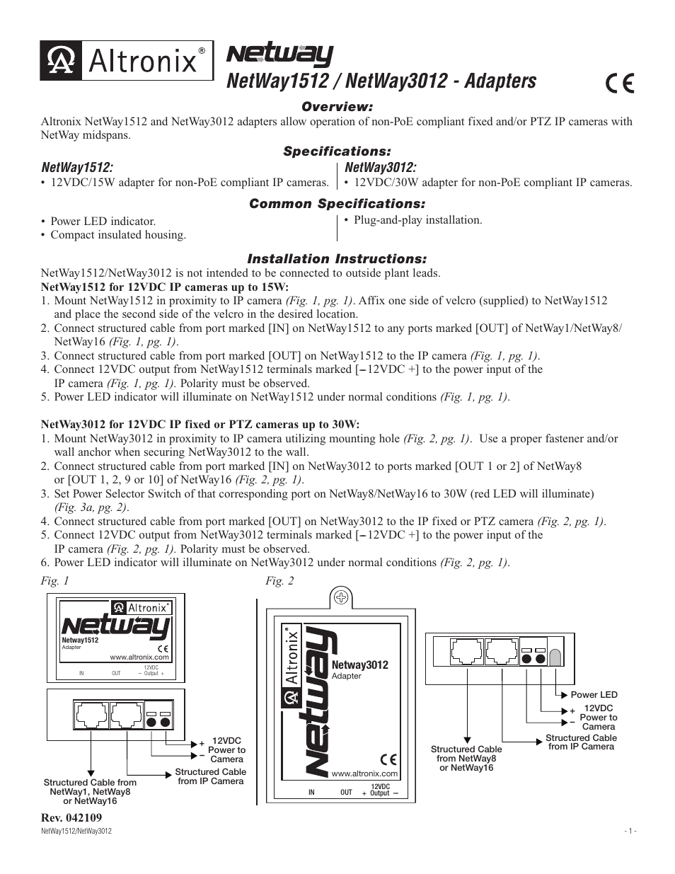 Altronix NetWay3012 Installation Instructions User Manual | 2 pages