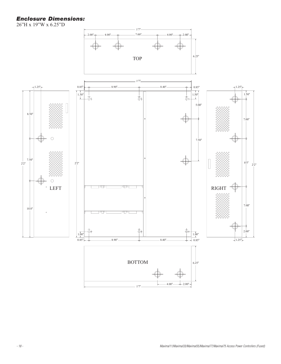 Enclosure dimensions, Top left right bottom | Altronix Maximal77 Installation Instructions User Manual | Page 18 / 20
