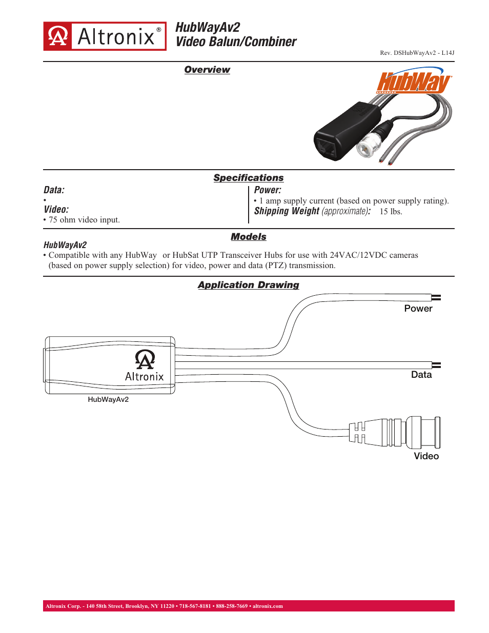 Altronix HubWay Av2 Data Sheet User Manual | 1 page