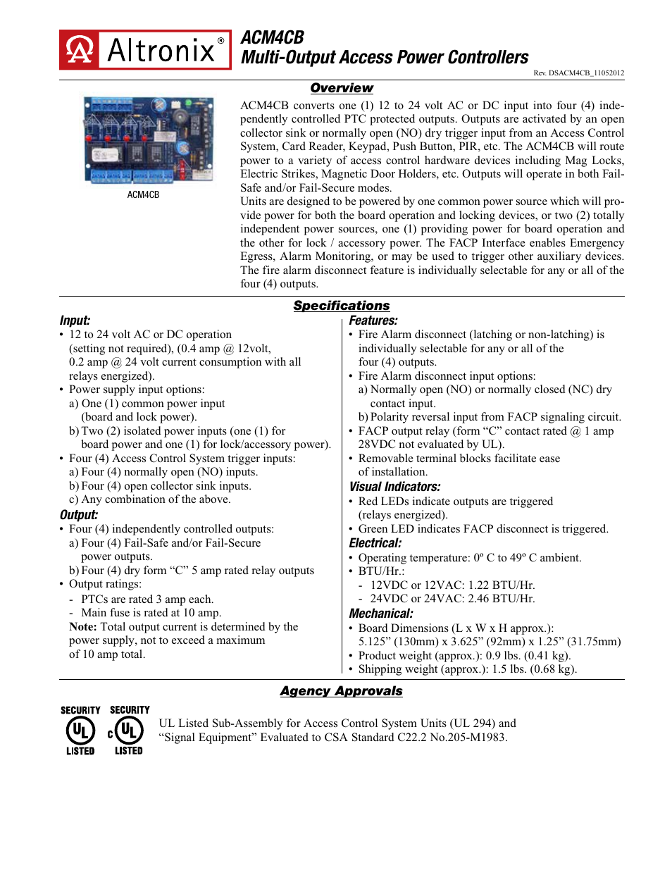 Altronix ACM4CB Data Sheet User Manual | 2 pages