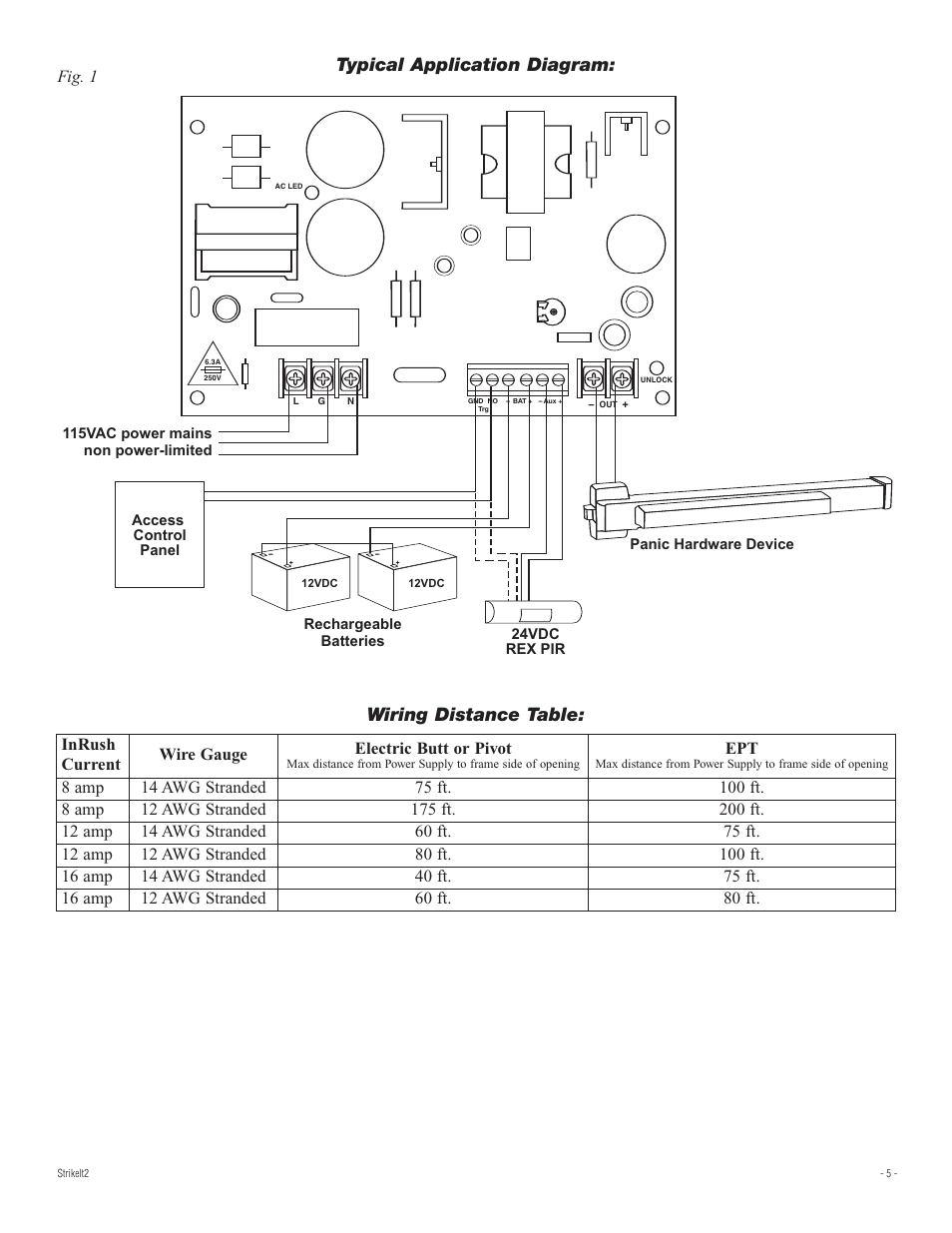 Wiring distance table: typical application diagram | Altronix StrikeIt2 Installation Instructions User Manual | Page 5 / 8