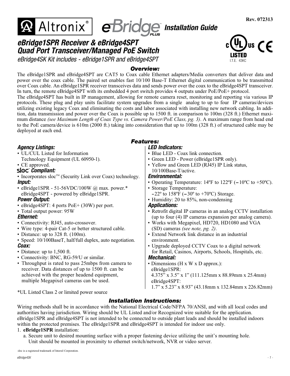 Altronix eBridge4SPT Installation Instructions User Manual | 8 pages