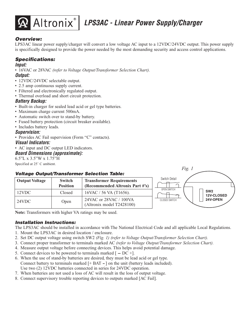 Altronix LPS3AC Installation Instructions User Manual | 2 pages