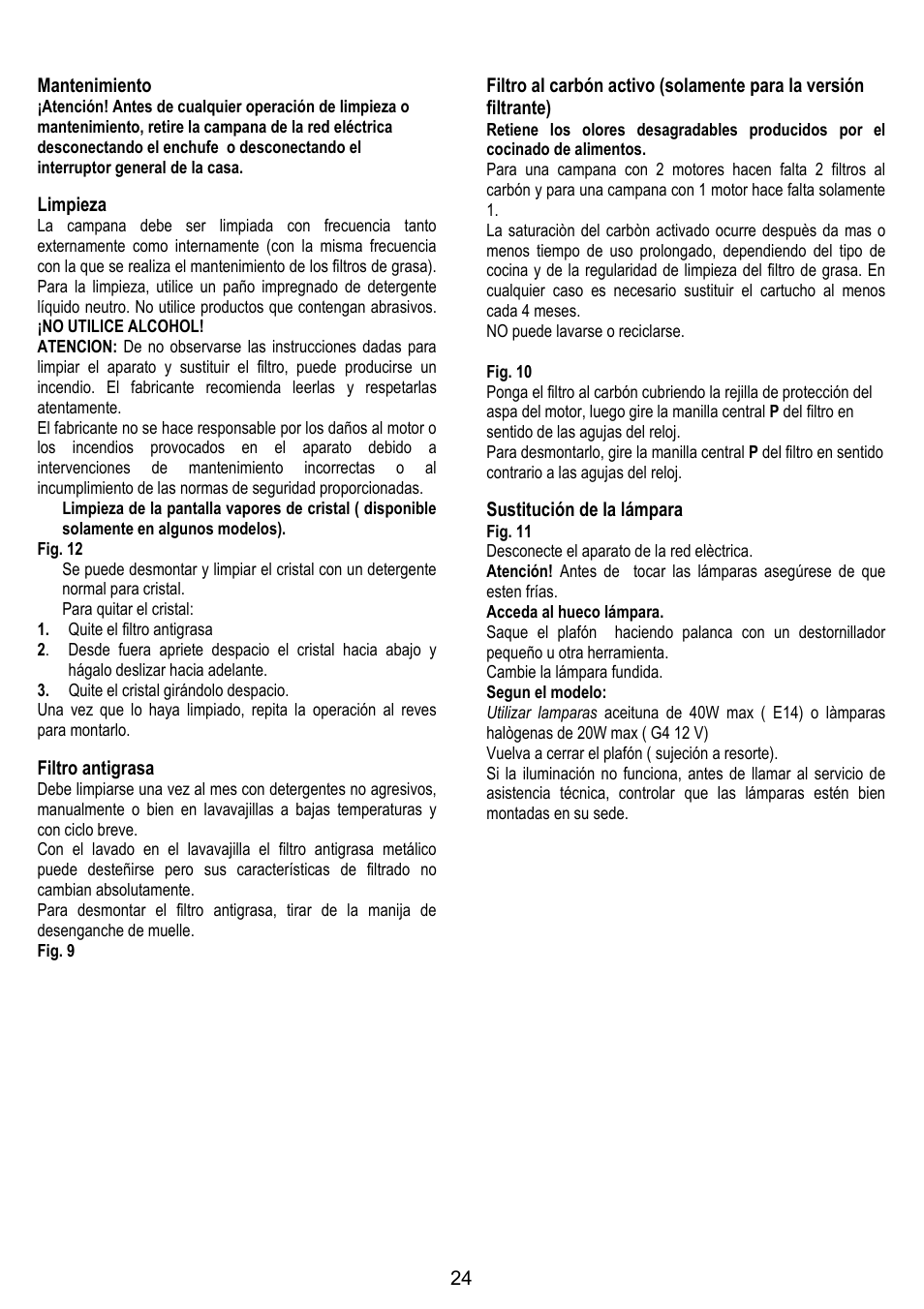24 mantenimiento, Limpieza, Filtro antigrasa | Sustitución de la lámpara | Gorenje DF 6115 E User Manual | Page 24 / 96