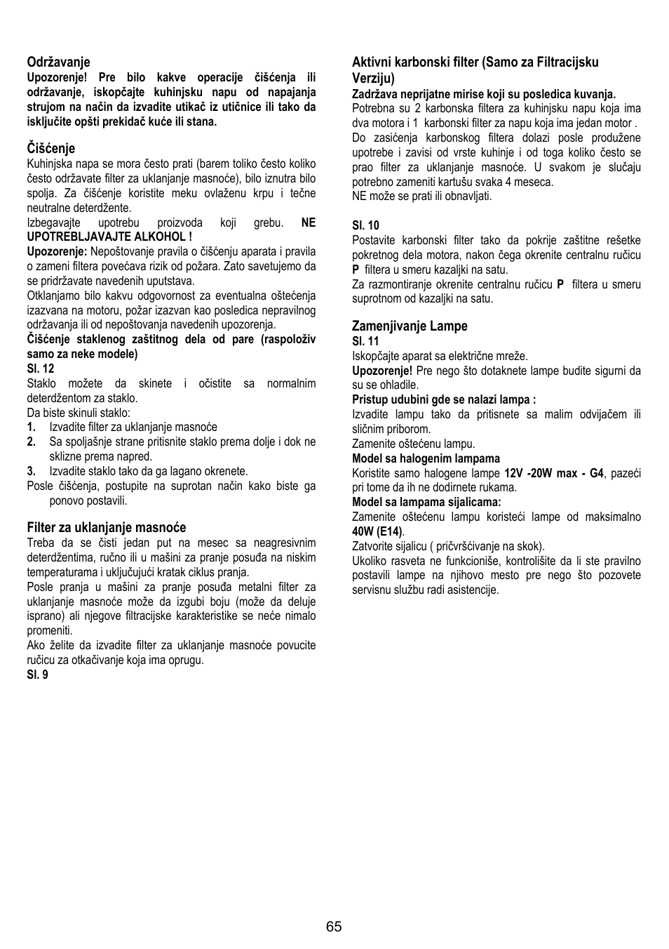 65 održavanje, Čišćenje, Filter za uklanjanje masnoće | Zamenjivanje lampe | Gorenje DF 6115 E User Manual | Page 65 / 96