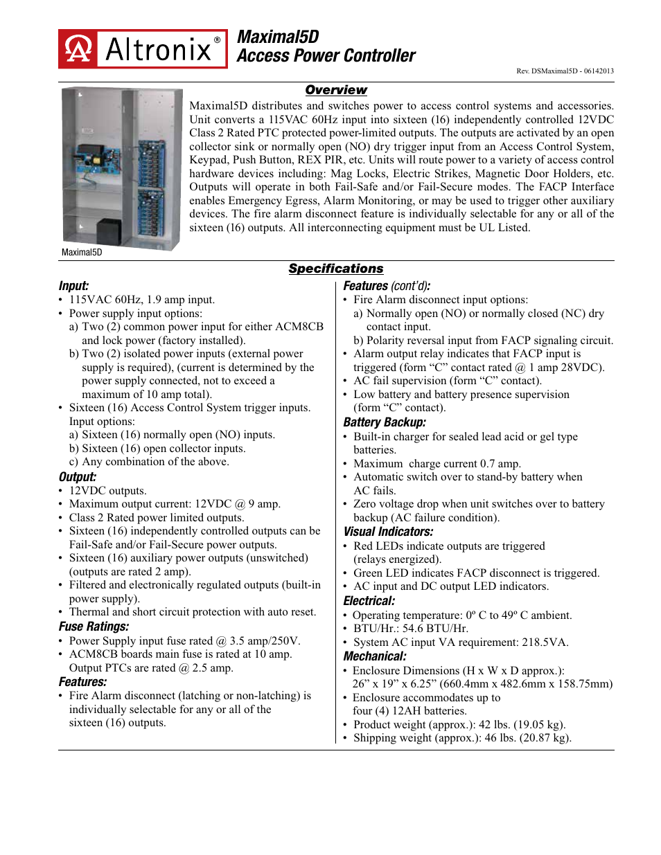 Altronix Maximal5D Data Sheet User Manual | 2 pages