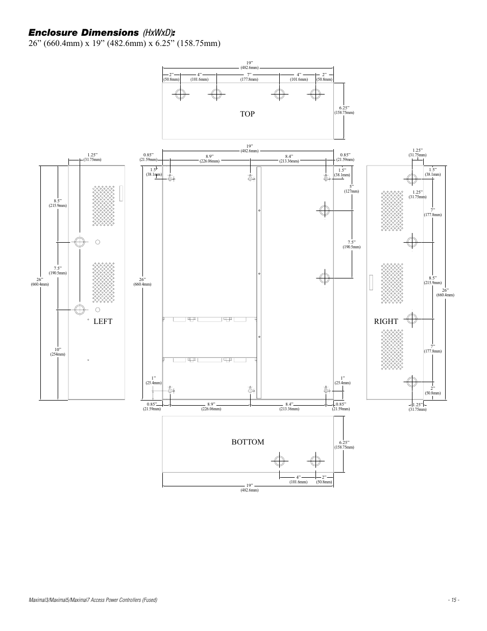 Enclosure dimensions (hxwxd), Top left right bottom | Altronix Maximal7 Installation Instructions User Manual | Page 15 / 16