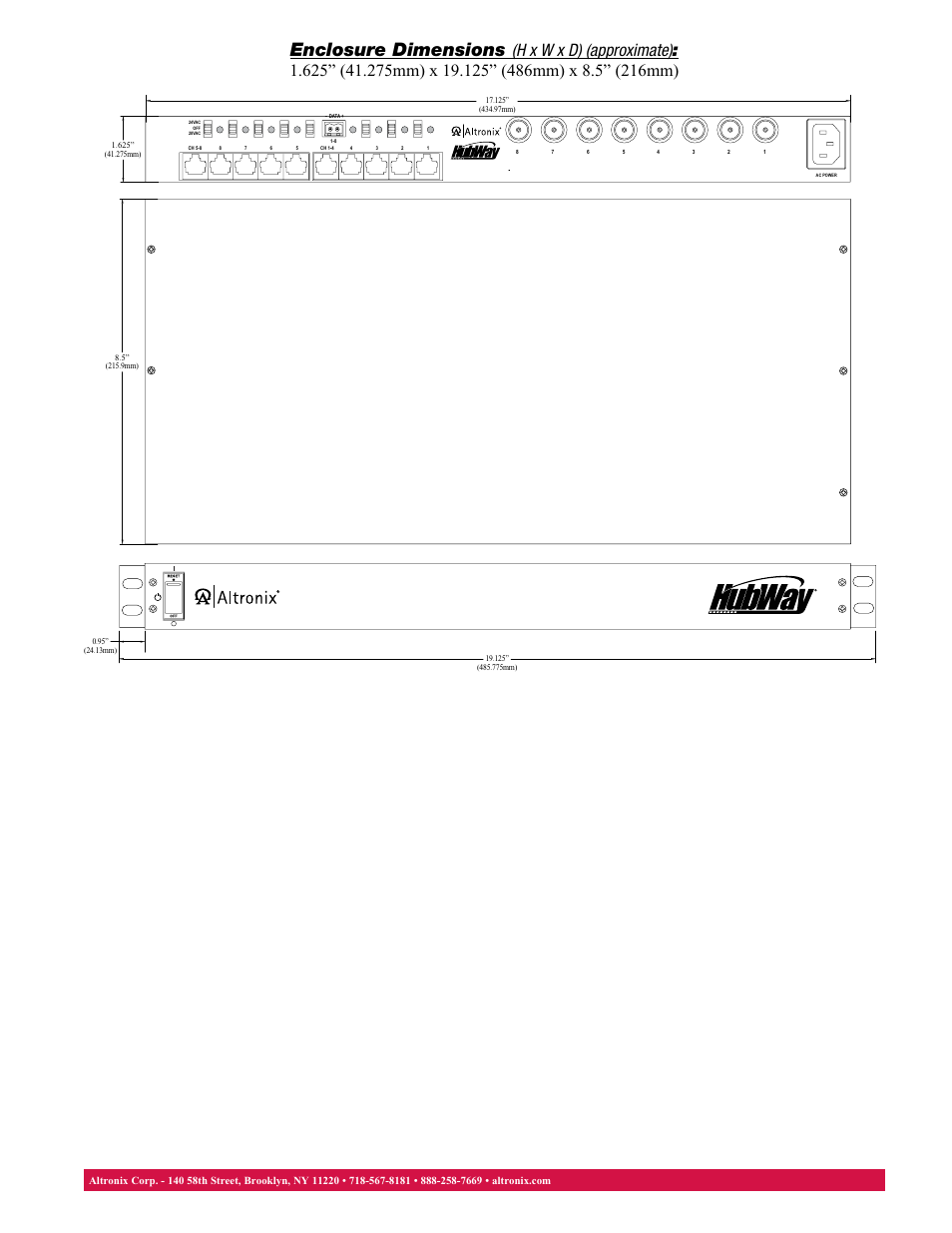 Enclosure dimensions | Altronix HubWay 8CDS Data Sheet User Manual | Page 2 / 2