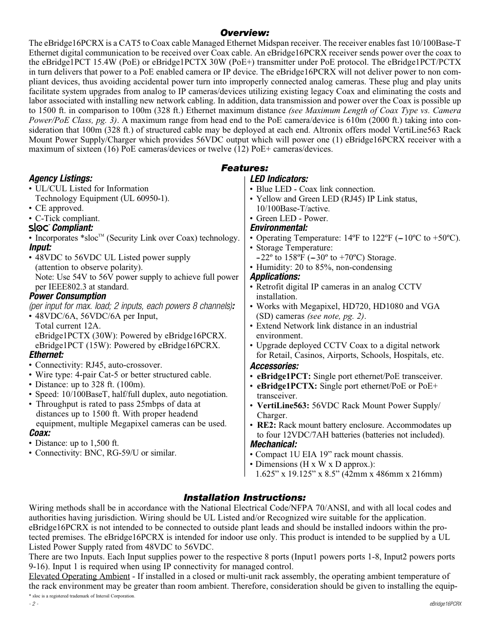 Altronix eBridge16PCRX Installation Instructions User Manual | Page 2 / 8