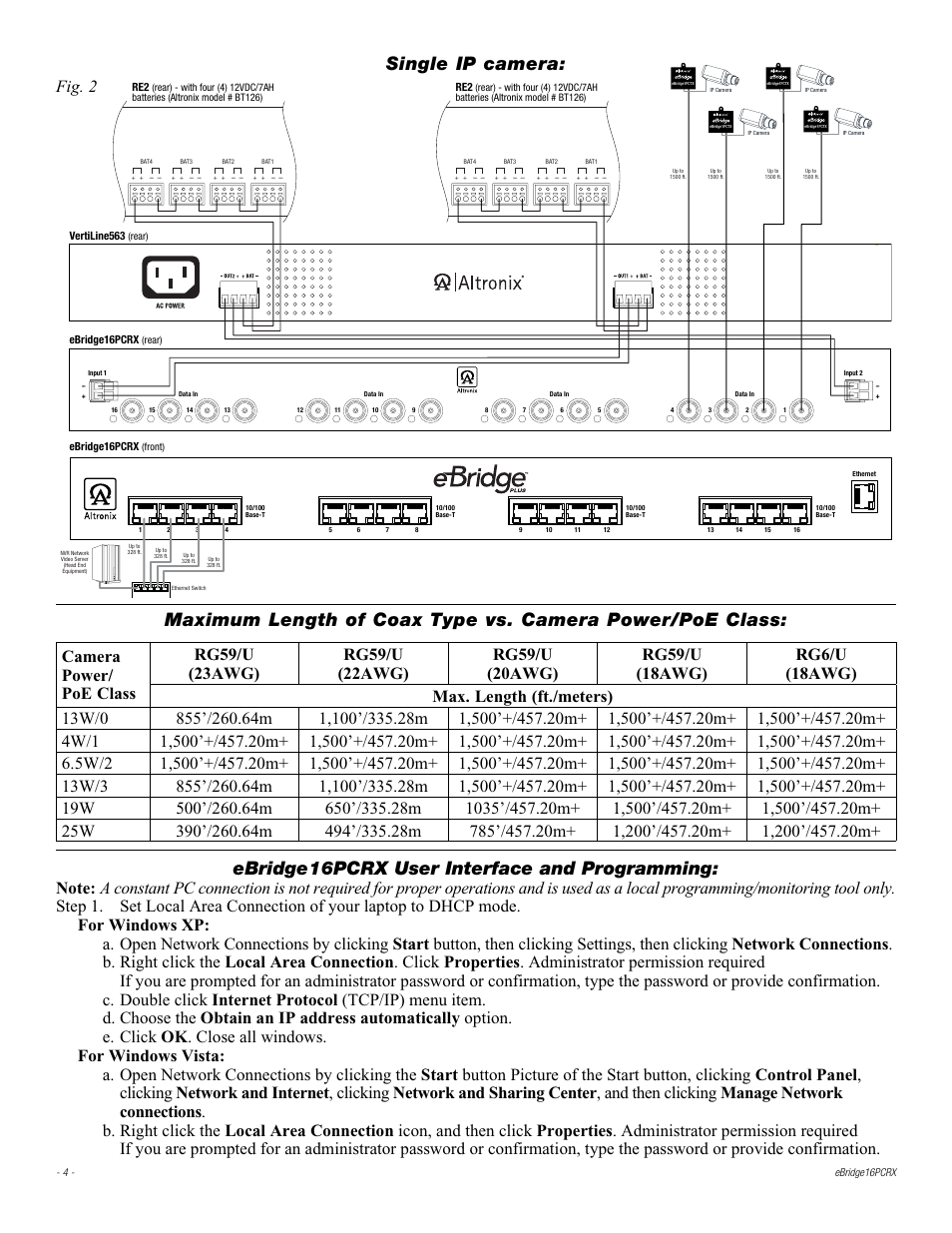 Single ip camera, Ebridge16pcrx user interface and programming, Fig. 2 | Altronix eBridge16PCRX Installation Instructions User Manual | Page 4 / 8