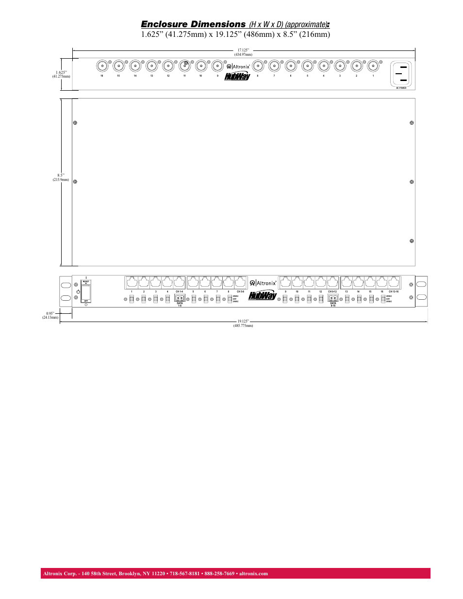 Enclosure dimensions | Altronix HubWay EX16SP Data Sheet User Manual | Page 2 / 2