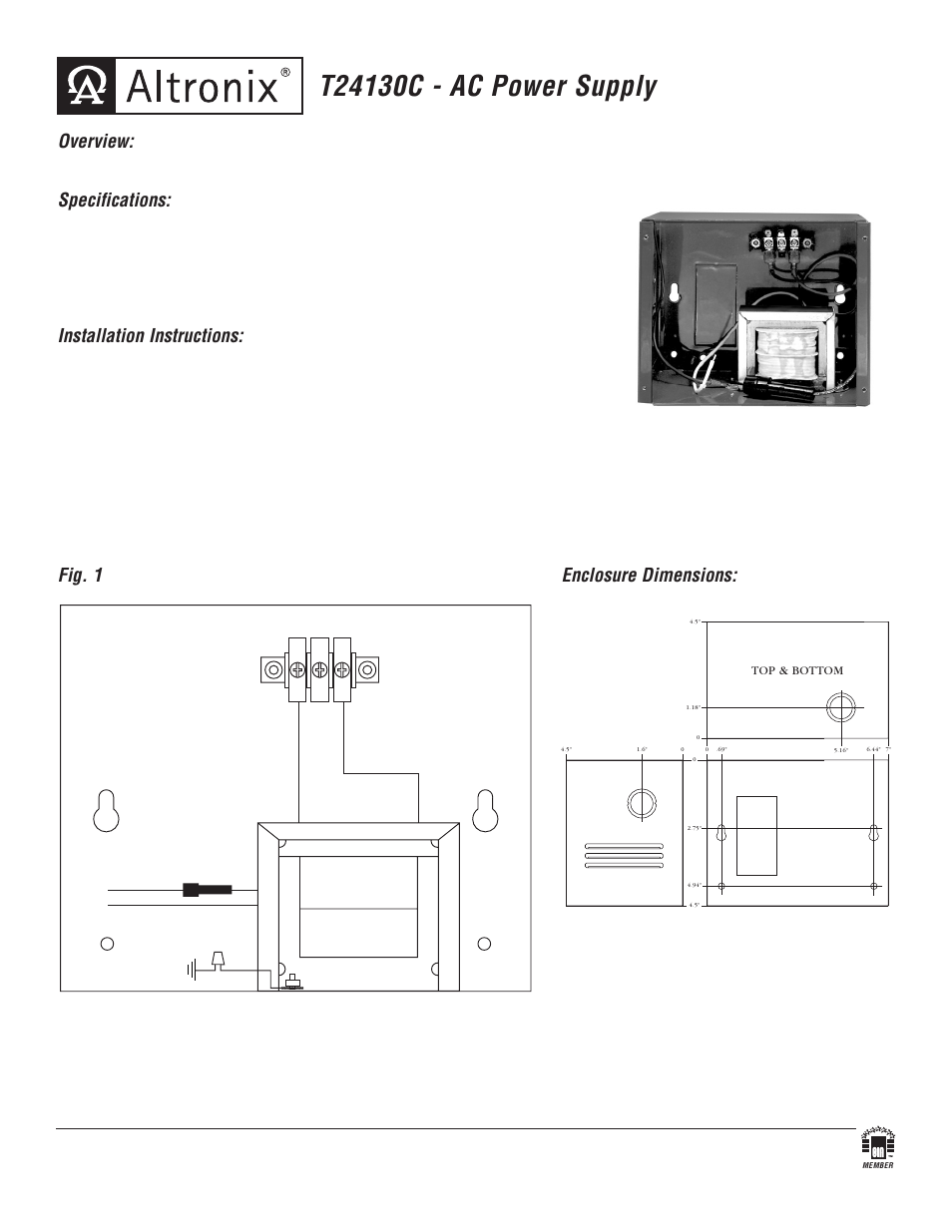 Altronix T24130C Installation Instructions User Manual | 1 page