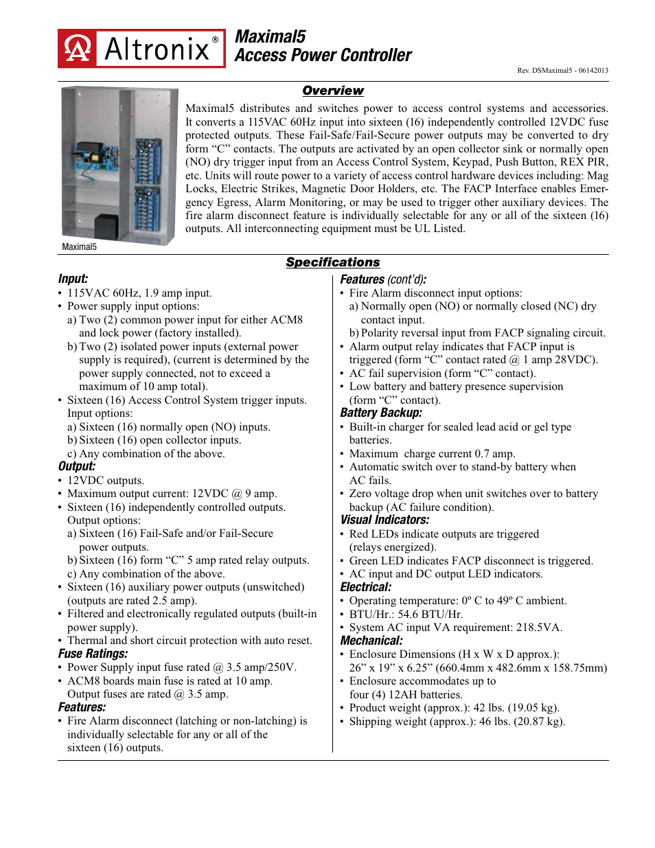 Altronix Maximal5 Data Sheet User Manual | 2 pages