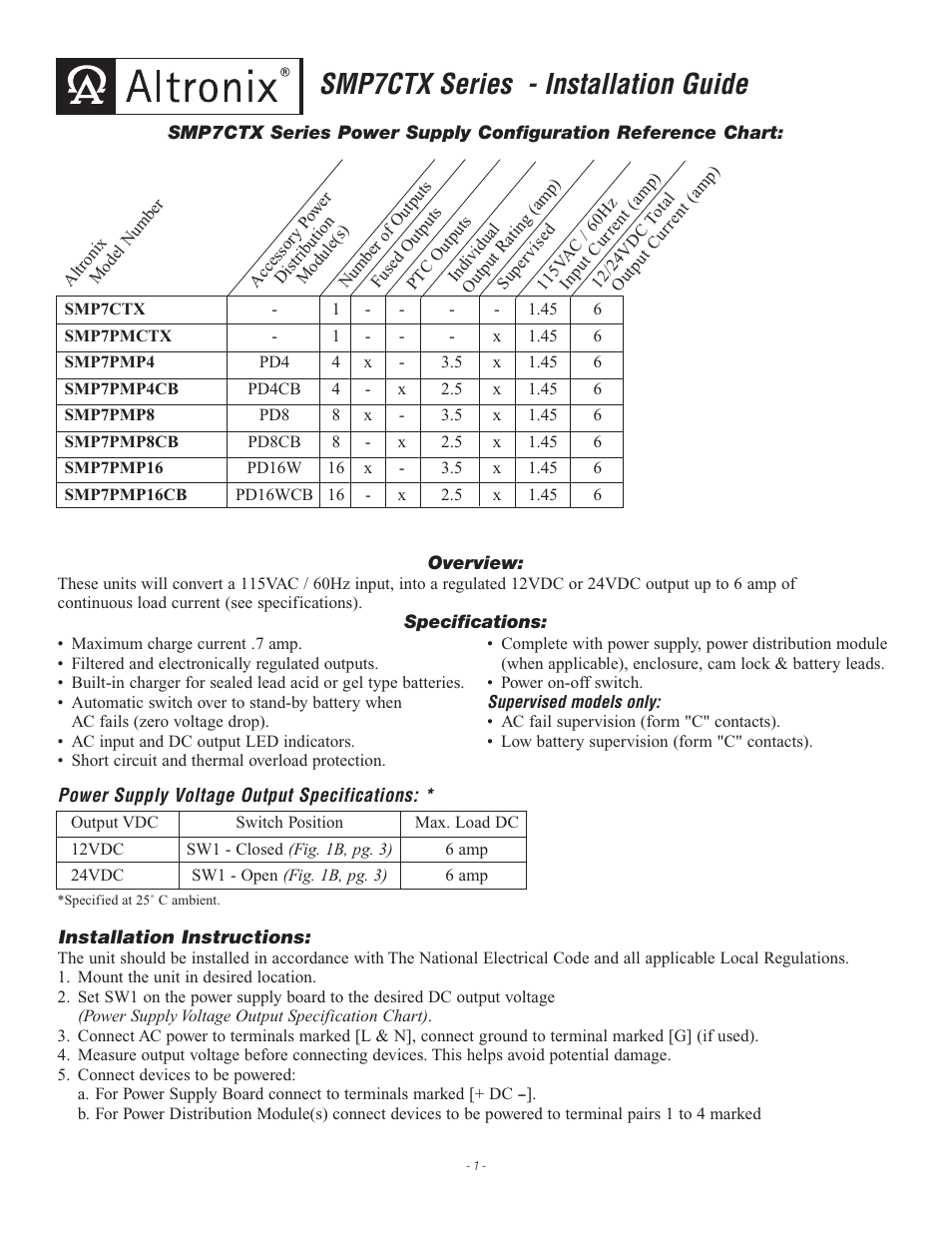 Altronix SMP7PMP8CB Installation Instructions User Manual | 4 pages