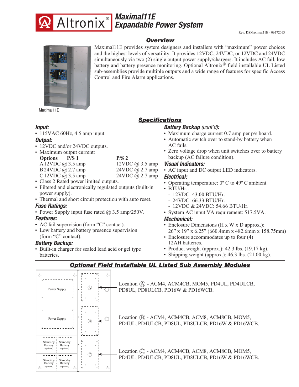 Altronix Maximal11E Data Sheet User Manual | 2 pages