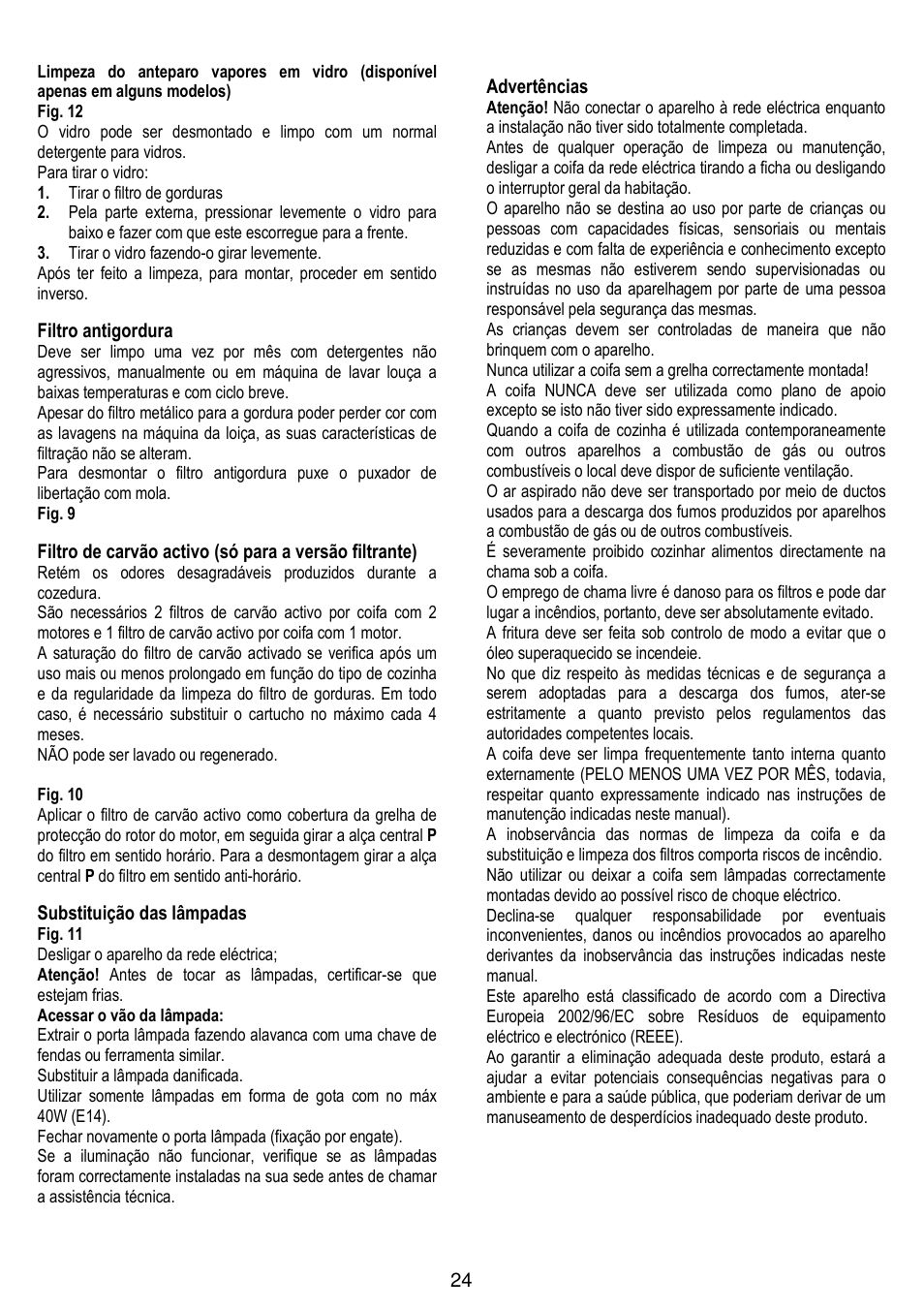 Filtro antigordura, Substituição das lâmpadas, Advertências | Gorenje DF 6115 W User Manual | Page 24 / 76