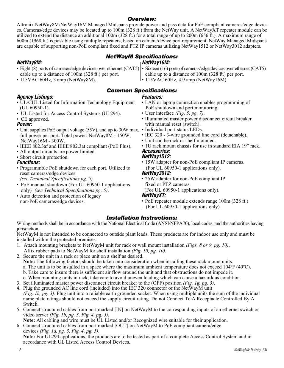 Altronix NetWay8M Installation Instructions User Manual | Page 2 / 12