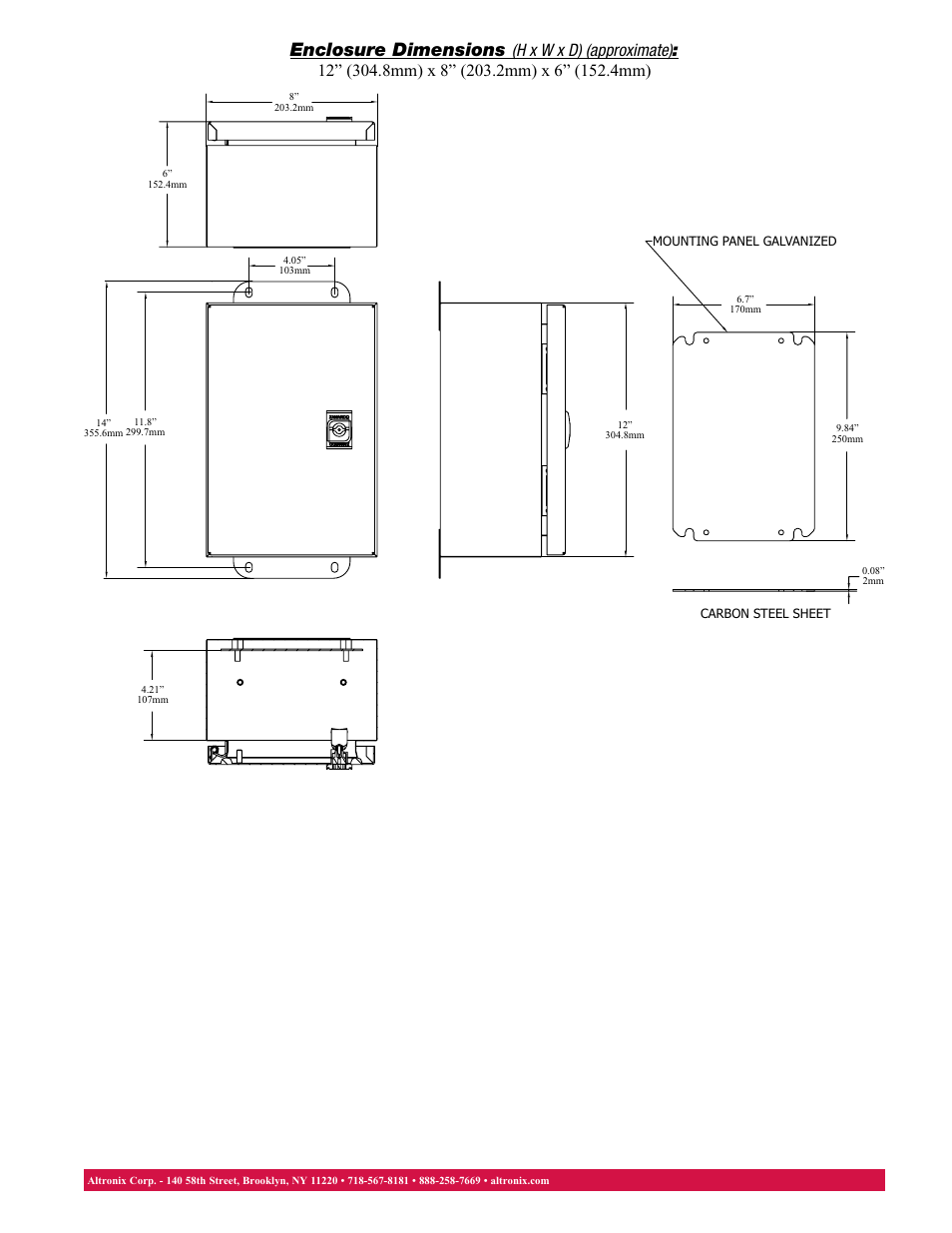 Enclosure dimensions | Altronix WPTV248ULCB Data Sheet User Manual | Page 2 / 2