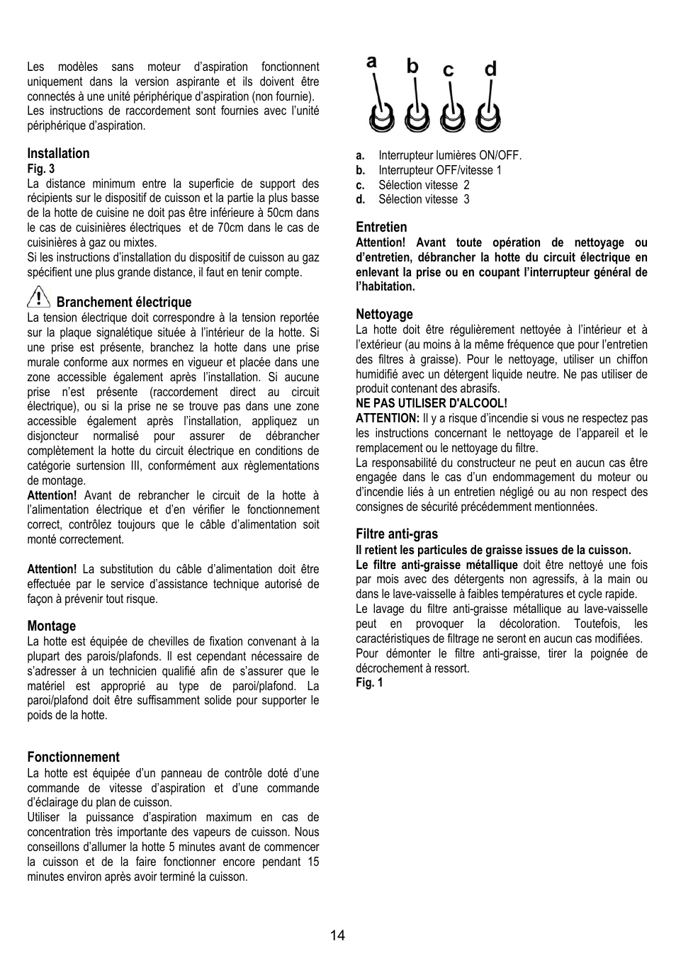 Installation, Branchement électrique, Montage | Fonctionnement, Entretien, Nettoyage, Filtre anti-gras | Gorenje DK 9315 X User Manual | Page 14 / 76