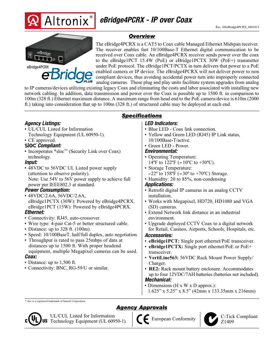Altronix eBridge4PCRX Data Sheet User Manual | 3 pages